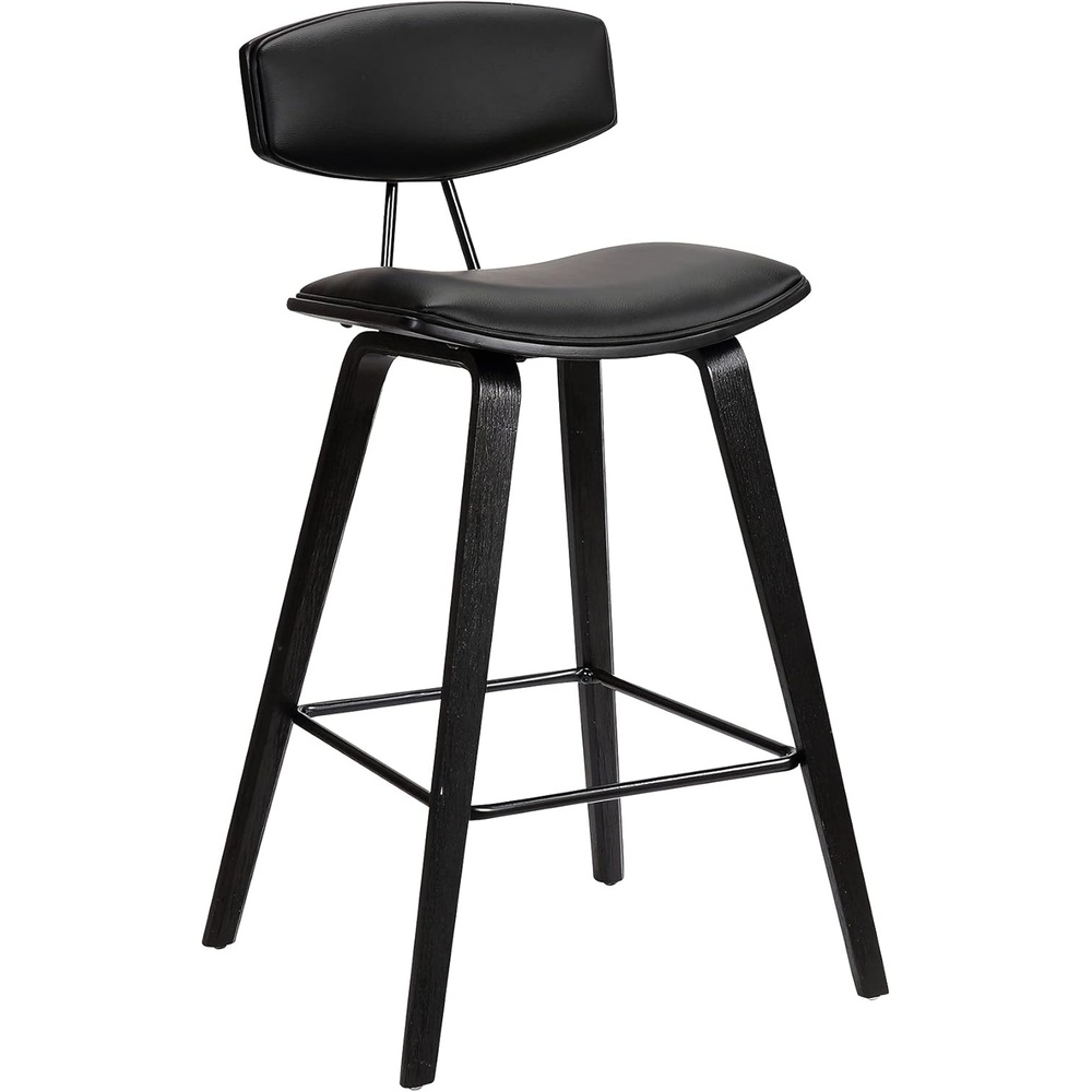 image:imageFox Modern Counter Height Bar Stool with Speckled Blue Upholstered Seat and Black Brushed Wood Frame Set of 2Black Faux LeatherBlack