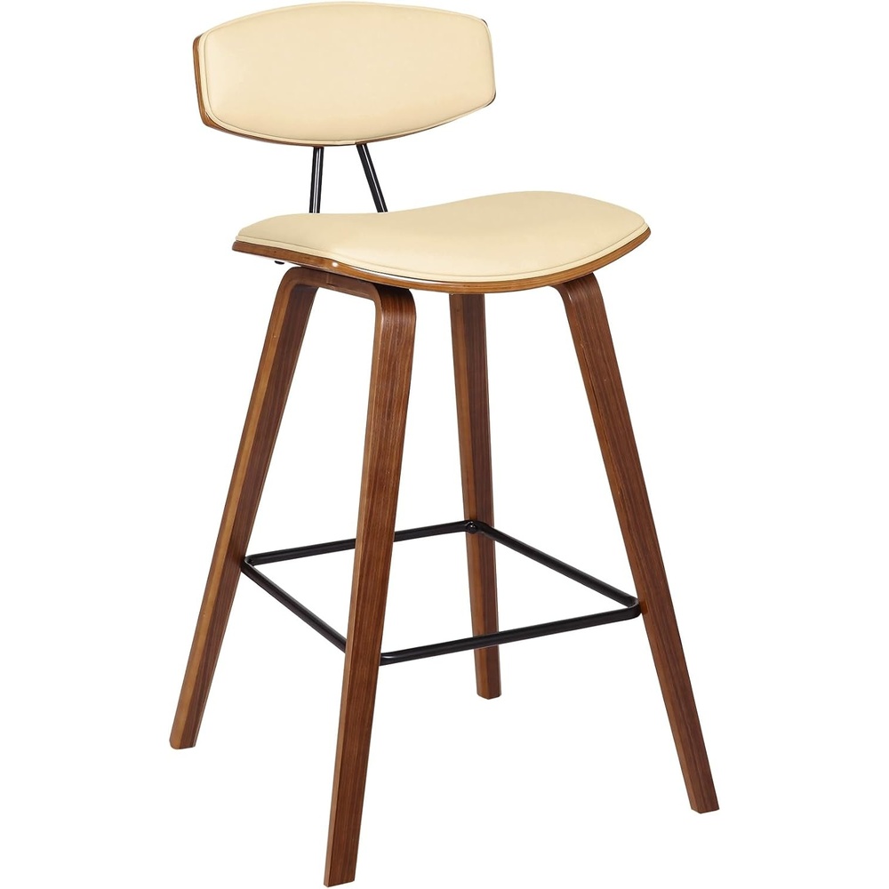 image:imageFox Modern Counter Height Bar Stool with Speckled Blue Upholstered Seat and Black Brushed Wood Frame Set of 2Cream Faux LeatherWalnut