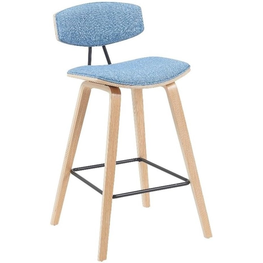 image:imageFox Modern Counter Height Bar Stool with Speckled Blue Upholstered Seat and Black Brushed Wood Frame Set of 2Light Blue FabricOak