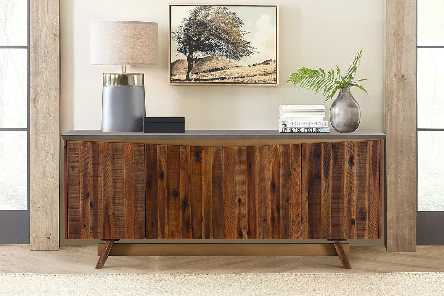 image:imageArmen Living Picadilly 4 Door Sideboard Buffet in Acacia Wood and Concrete