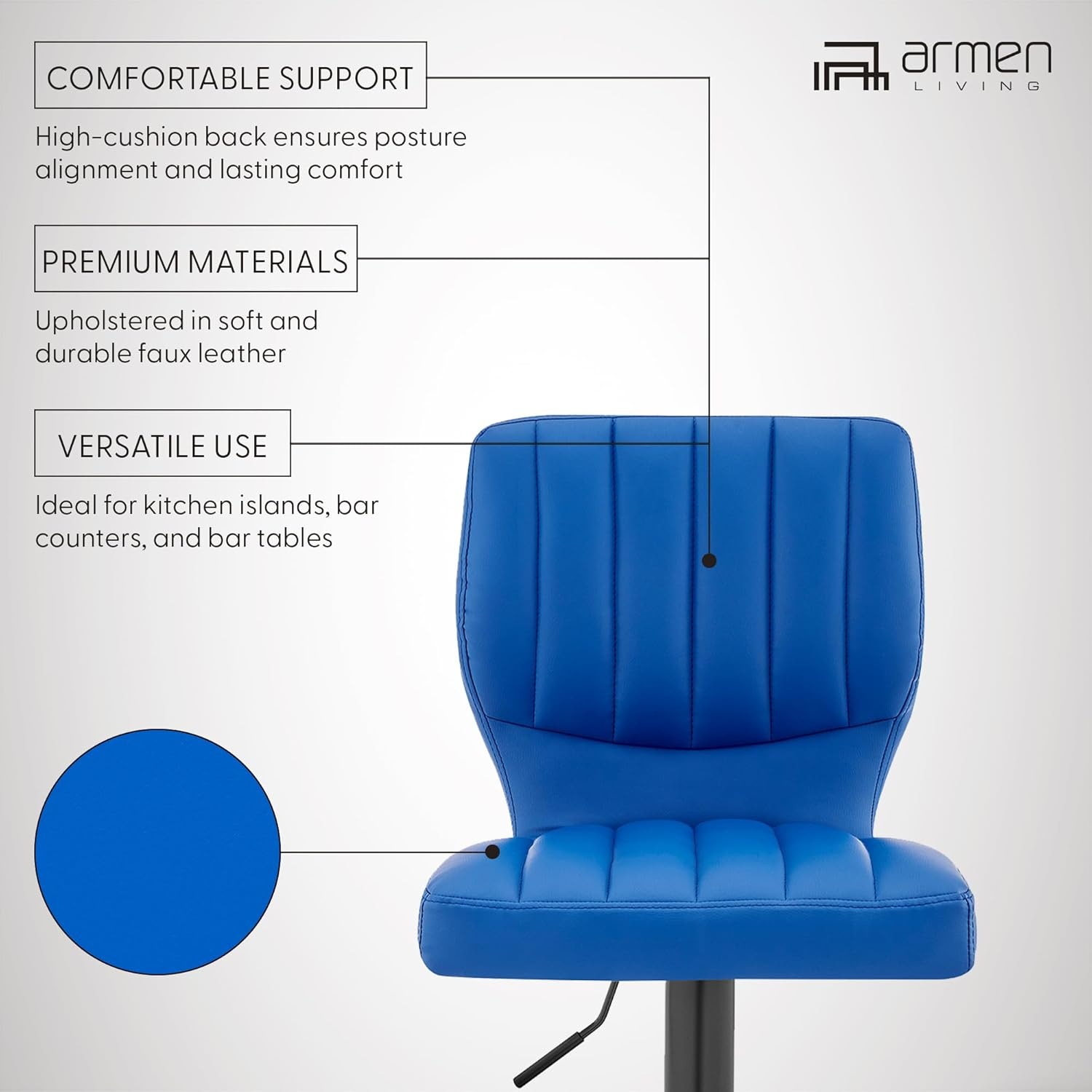 image:imageBardot Adjustable Height Red Faux Leather Swivel Bar Stool Set of 2Blue