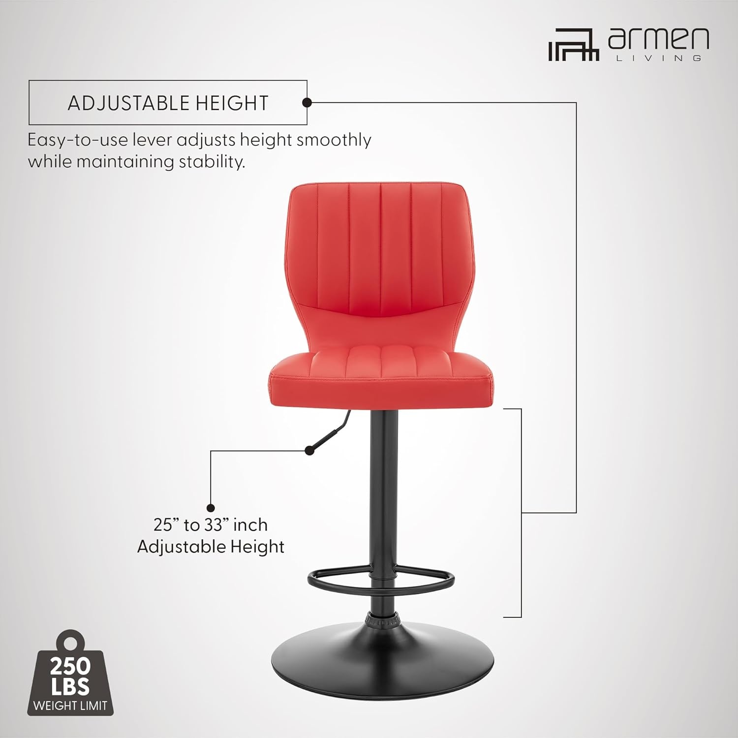 image:imageBardot Adjustable Height Red Faux Leather Swivel Bar Stool Set of 2Red