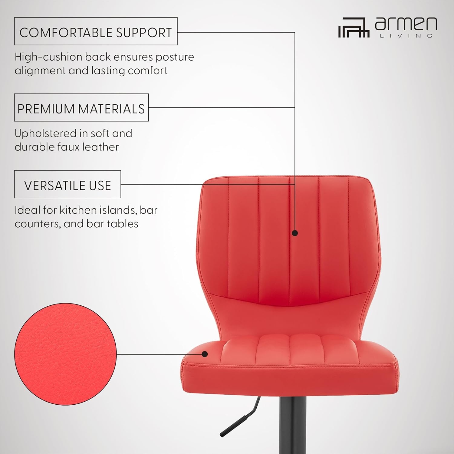 image:imageBardot Adjustable Height Red Faux Leather Swivel Bar Stool Set of 2Red