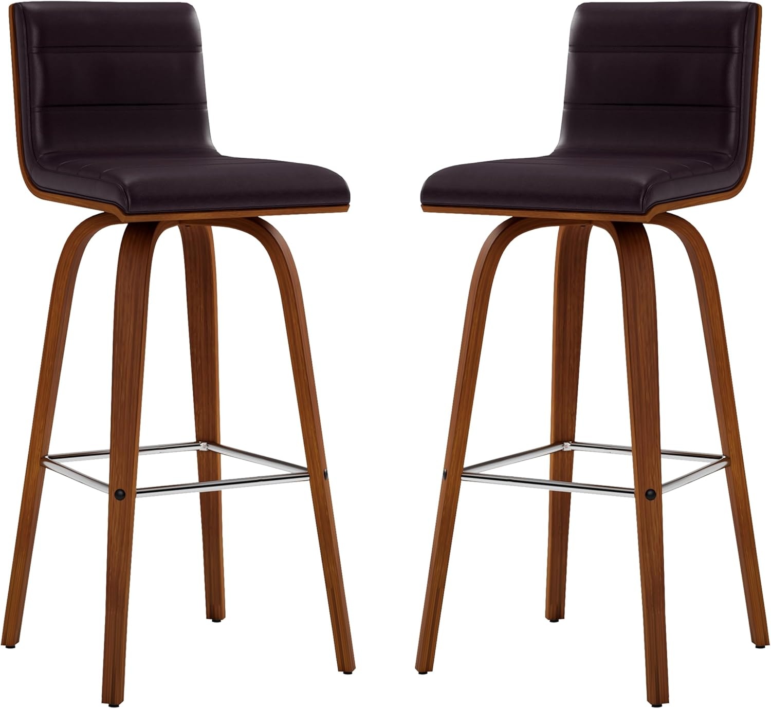 image:imageVienna 26 Swivel Counter Stool in Walnut Wood Finish with Brown Faux Leather Set of 2Brown Faux LeatherWalnut