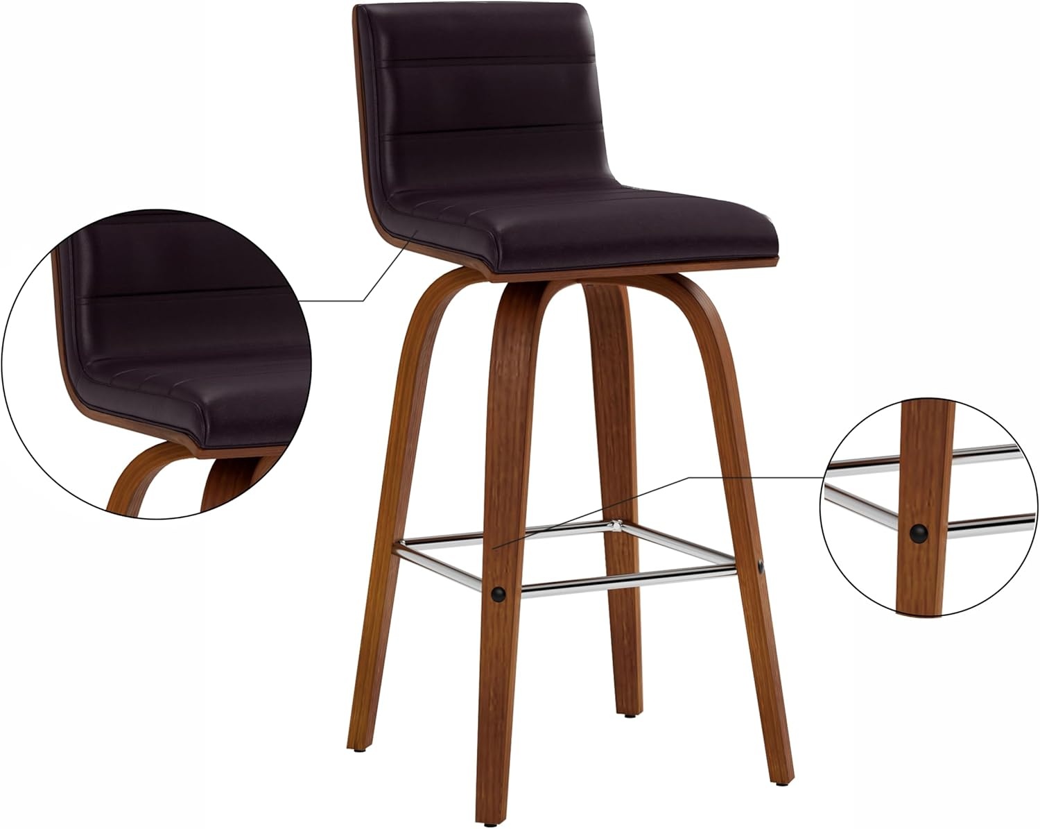 image:imageVienna 26 Swivel Counter Stool in Walnut Wood Finish with Brown Faux Leather Set of 2Brown Faux LeatherWalnut