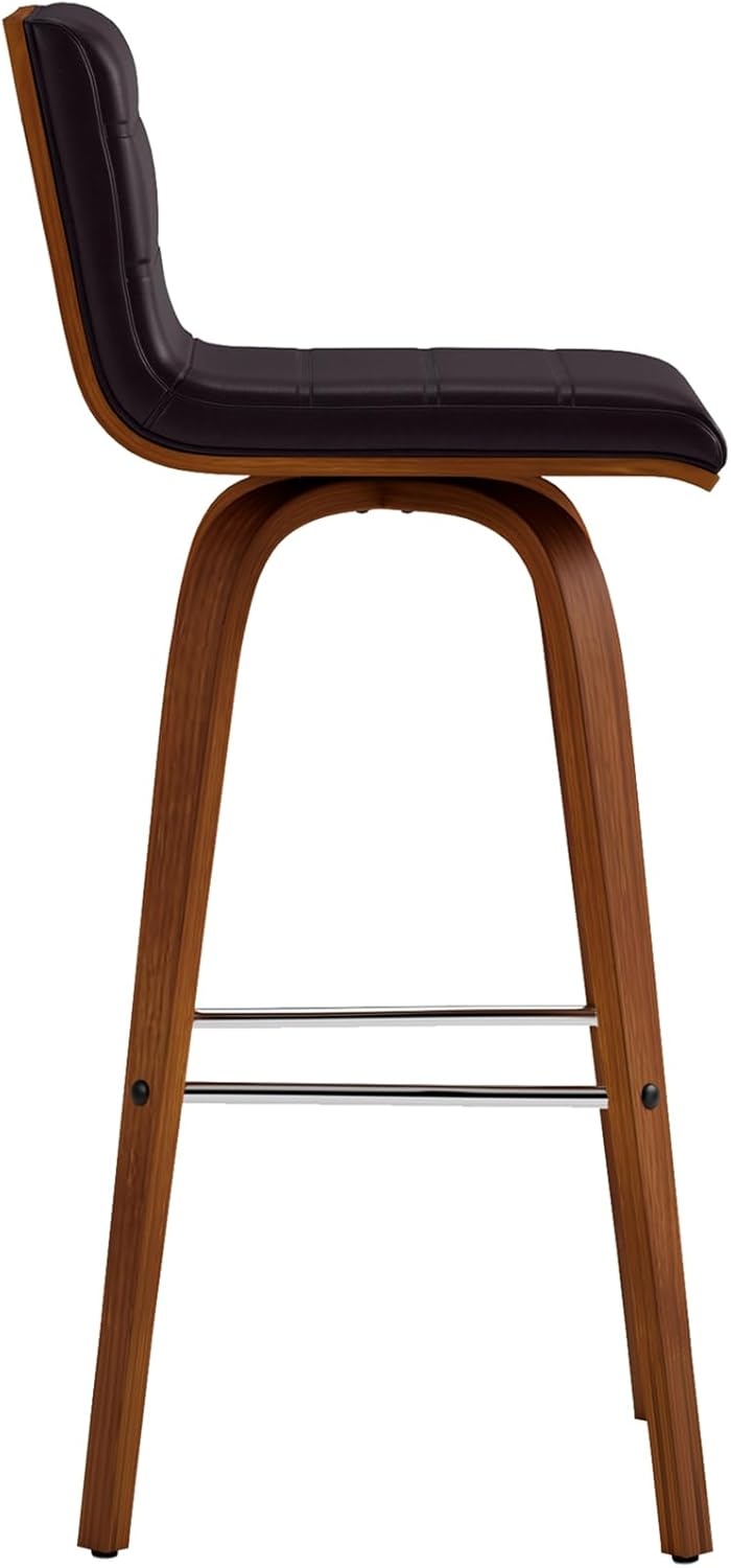 image:imageVienna 26 Swivel Counter Stool in Walnut Wood Finish with Brown Faux Leather Set of 2Brown Faux LeatherWalnut