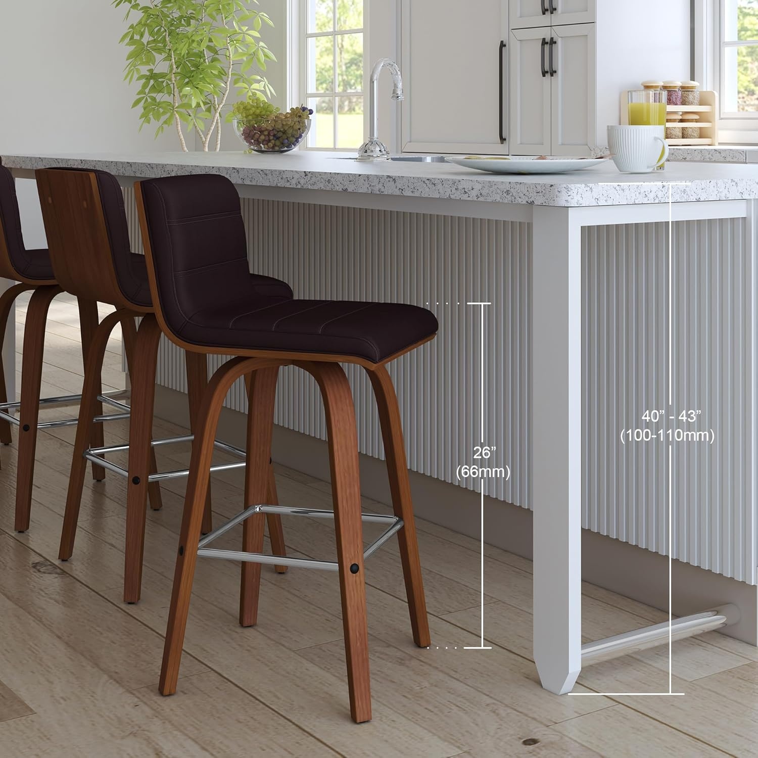 image:imageVienna 26 Swivel Counter Stool in Walnut Wood Finish with Brown Faux Leather Set of 2Brown Faux LeatherWalnut