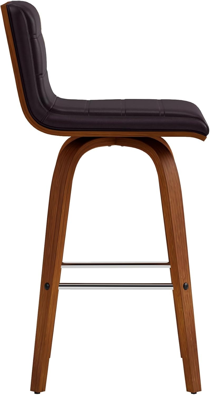image:imageVienna 26 Swivel Counter Stool in Walnut Wood Finish with Brown Faux Leather Set of 2Brown Faux LeatherWalnut