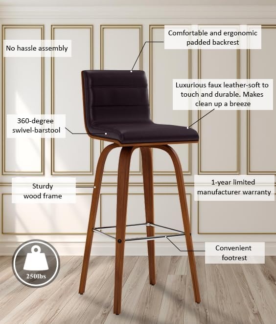 image:imageVienna 26 Swivel Counter Stool in Walnut Wood Finish with Brown Faux Leather Set of 2Brown Faux LeatherWalnut