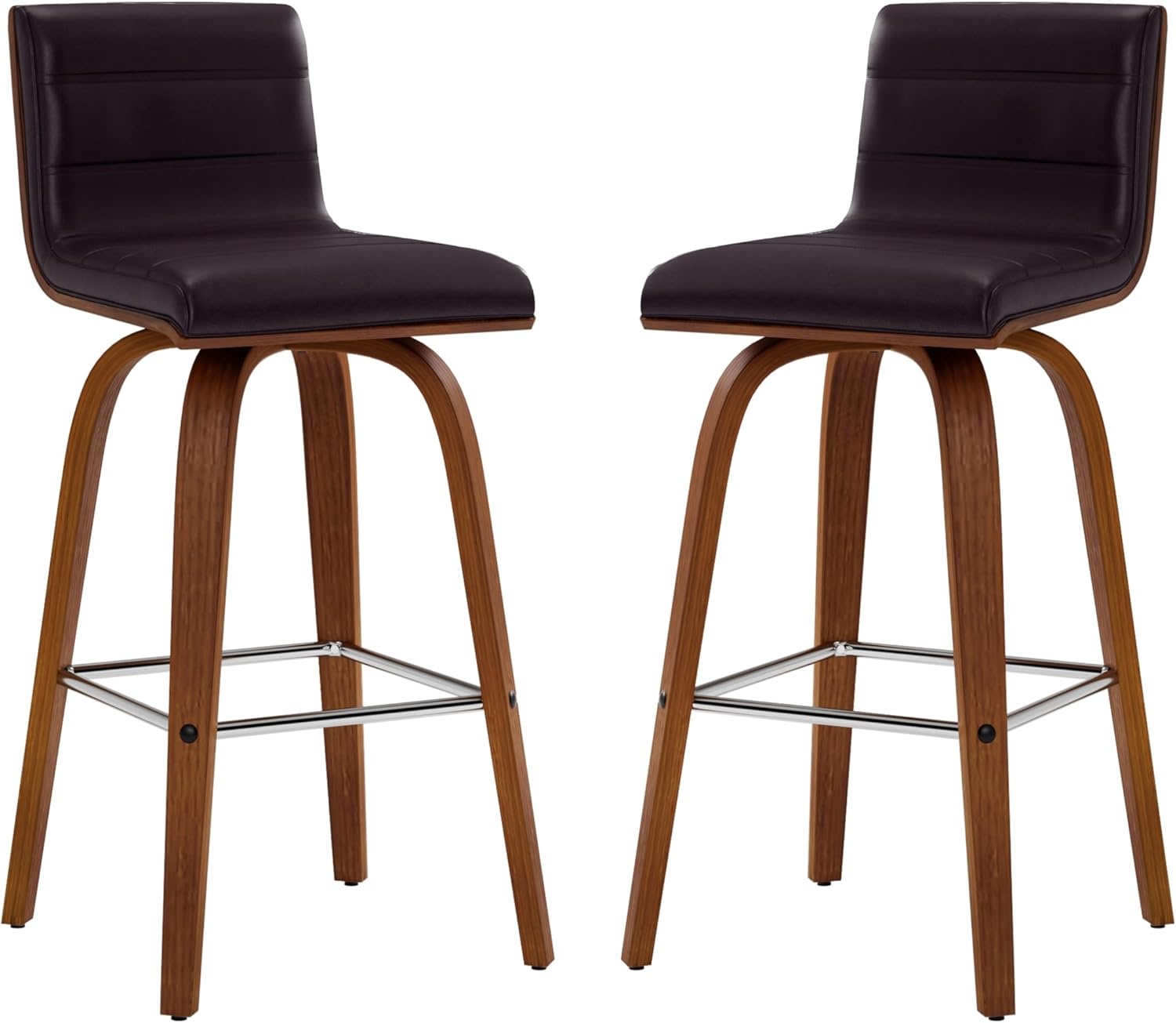 image:imageVienna 26 Swivel Counter Stool in Walnut Wood Finish with Brown Faux Leather Set of 2Brown Faux LeatherWalnut