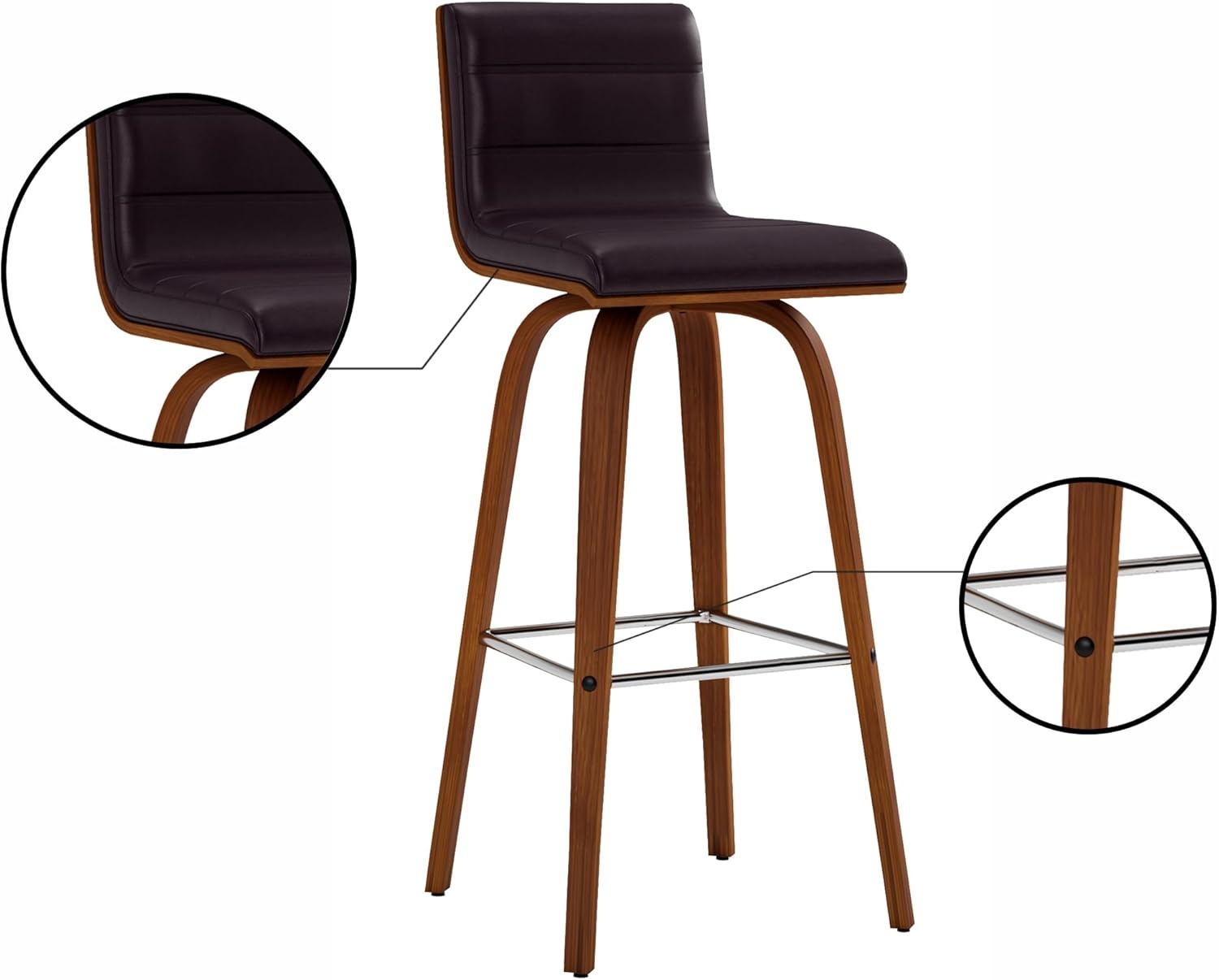 image:imageVienna 26 Swivel Counter Stool in Walnut Wood Finish with Brown Faux Leather Set of 2Brown Faux LeatherWalnut