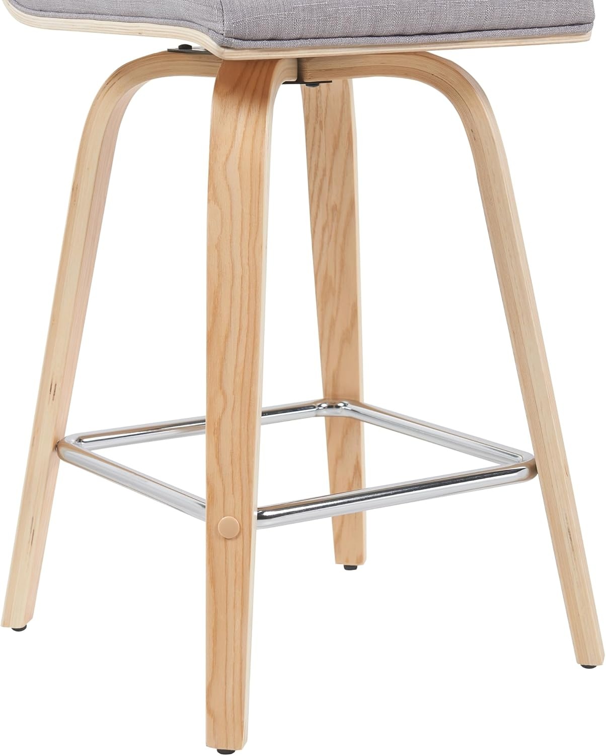 image:imageVienna 26 Swivel Counter Stool in Walnut Wood Finish with Brown Faux Leather Set of 2Gray FabricOak