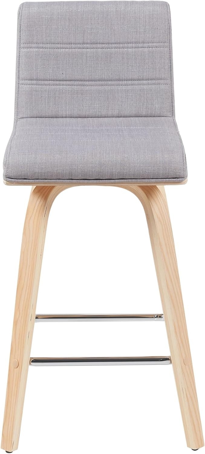 image:imageVienna 26 Swivel Counter Stool in Walnut Wood Finish with Brown Faux Leather Set of 2Gray FabricOak