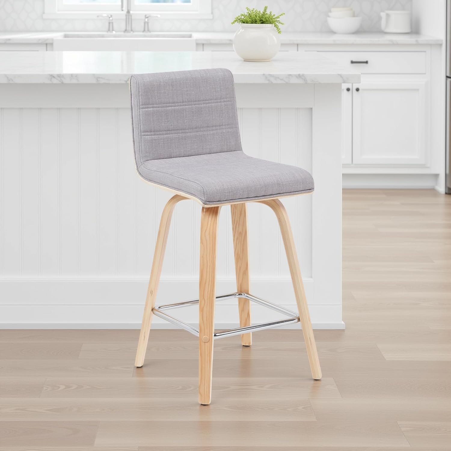 image:imageVienna 26 Swivel Counter Stool in Walnut Wood Finish with Brown Faux Leather Set of 2Gray FabricOak