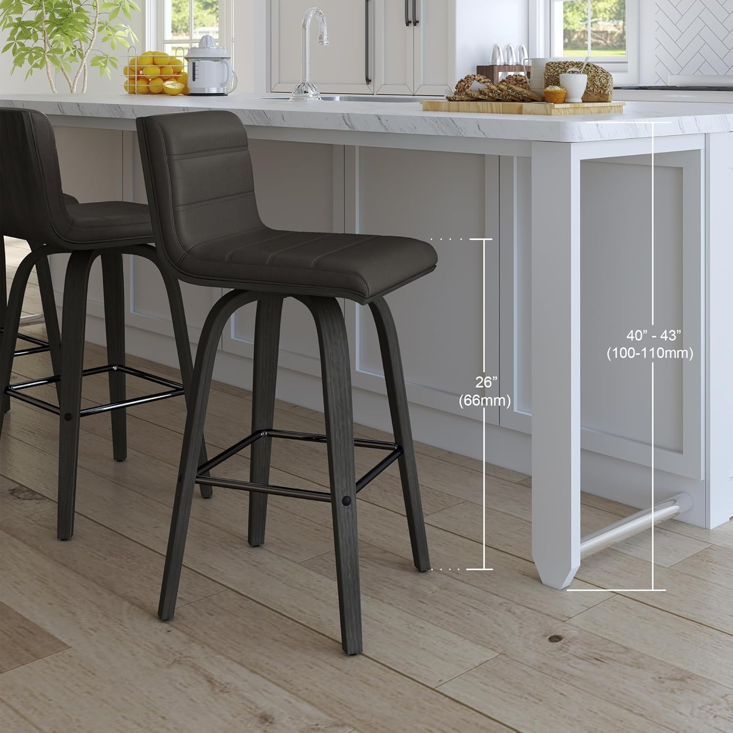 image:imageVienna 26 Swivel Counter Stool in Walnut Wood Finish with Brown Faux Leather Set of 2Gray Faux LeatherBlack