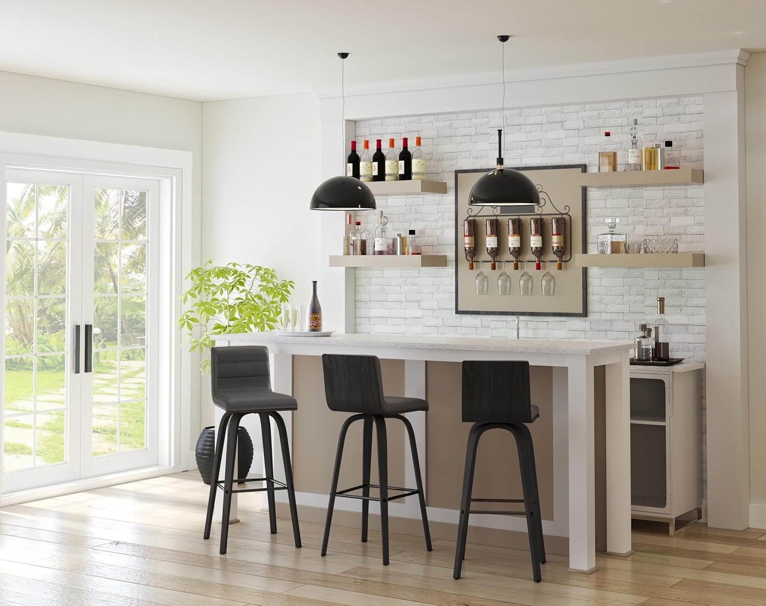 image:imageVienna 26 Swivel Counter Stool in Walnut Wood Finish with Brown Faux Leather Set of 2Gray Faux LeatherBlack
