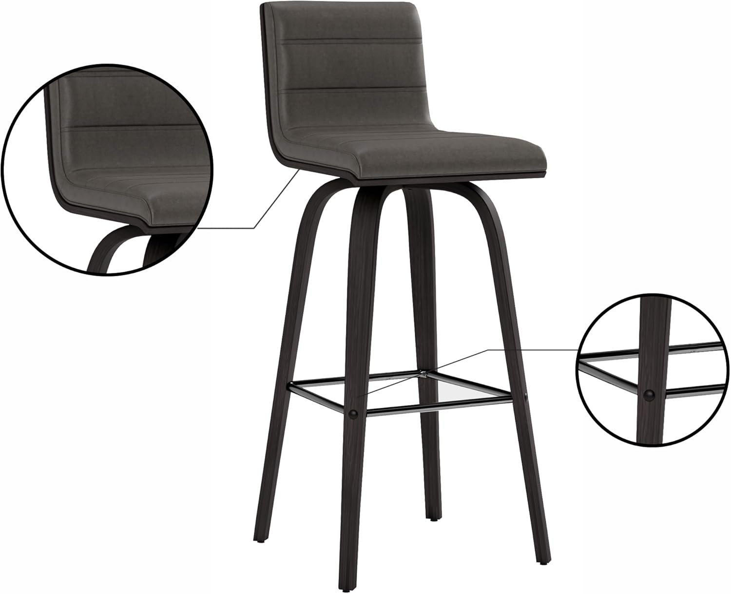 image:imageVienna 26 Swivel Counter Stool in Walnut Wood Finish with Brown Faux Leather Set of 2Gray Faux LeatherBlack