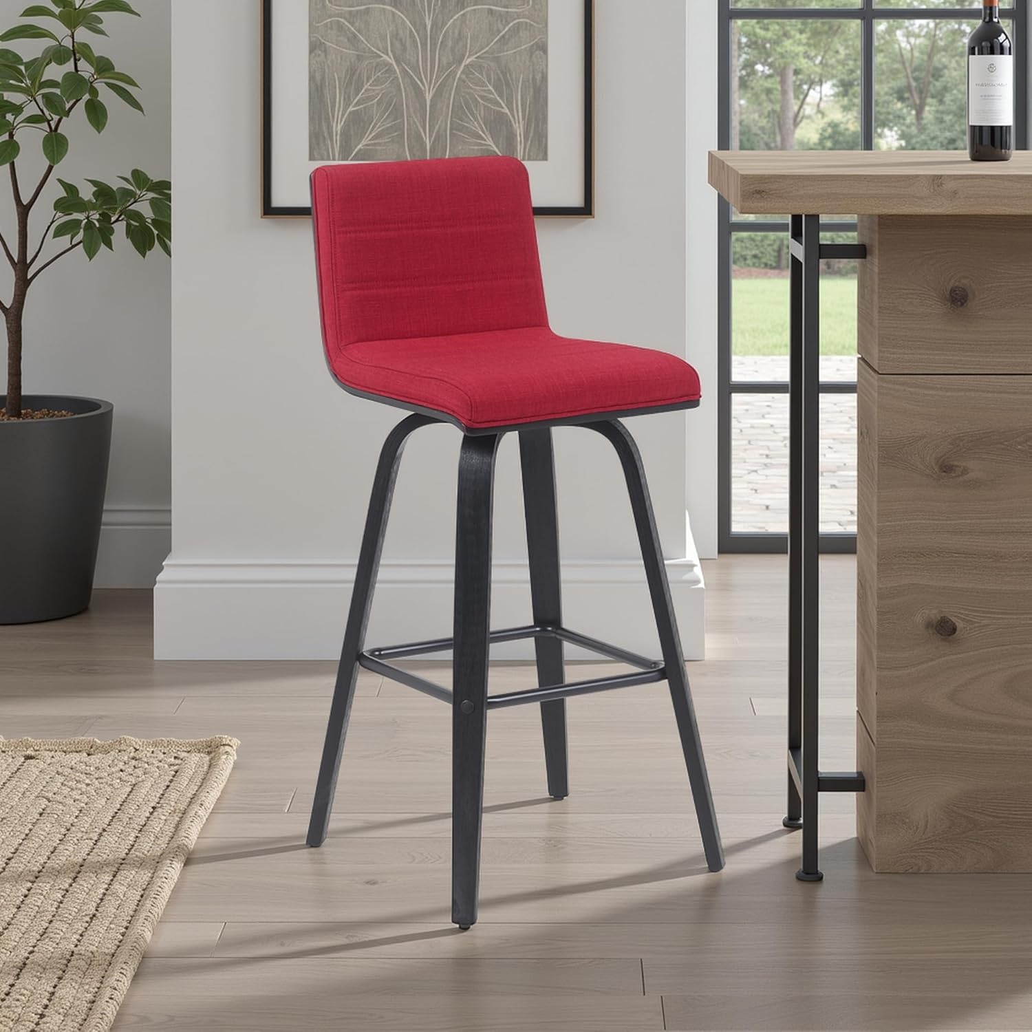 image:imageVienna 26 Swivel Counter Stool in Walnut Wood Finish with Brown Faux Leather Set of 2Red FabricBlack
