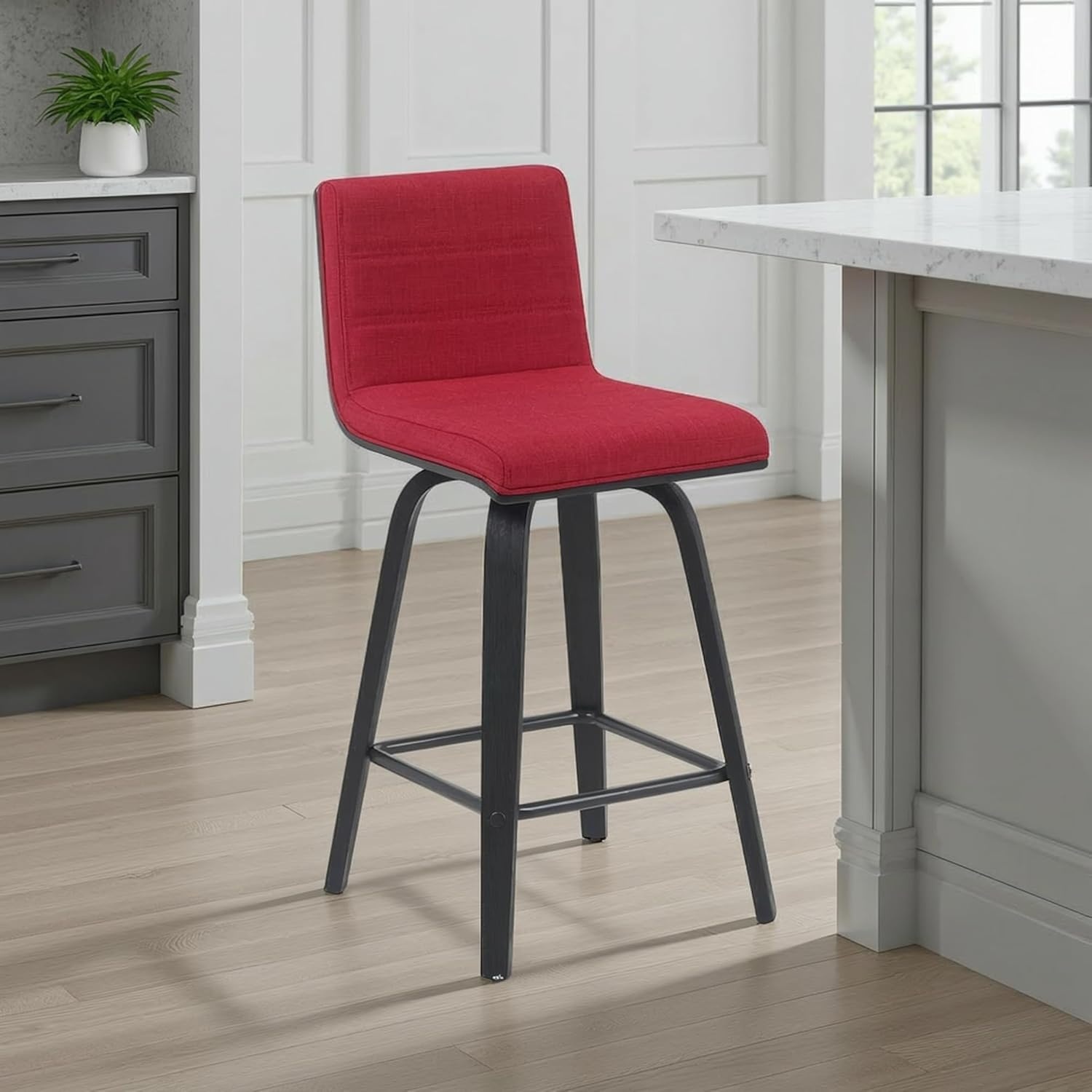 image:imageVienna 26 Swivel Counter Stool in Walnut Wood Finish with Brown Faux Leather Set of 2Red FabricBlack