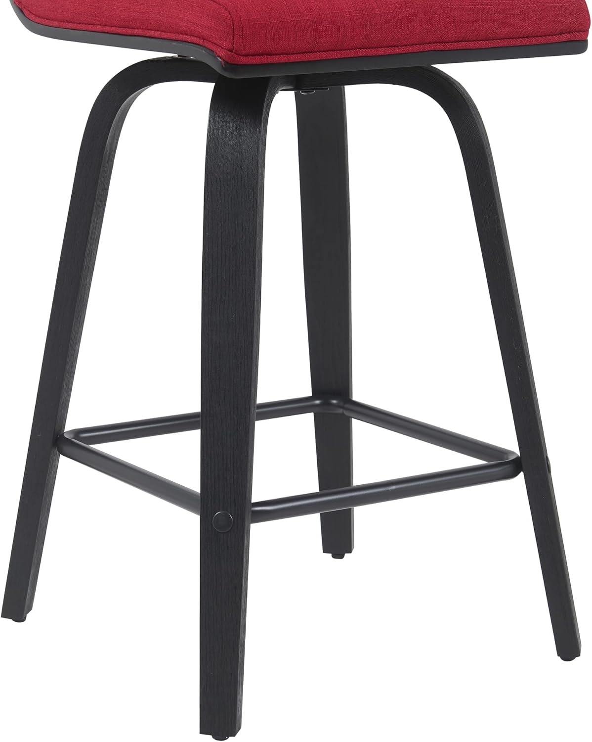 image:imageVienna 26 Swivel Counter Stool in Walnut Wood Finish with Brown Faux Leather Set of 2Red FabricBlack