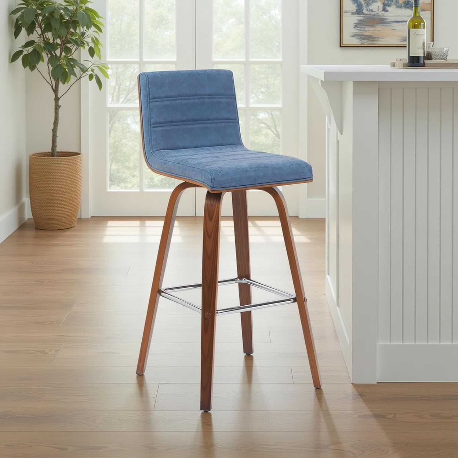 image:imageVienna 26 Swivel Counter Stool in Walnut Wood Finish with Brown Faux Leather Set of 2Vintage Blue Faux LeatherWalnut