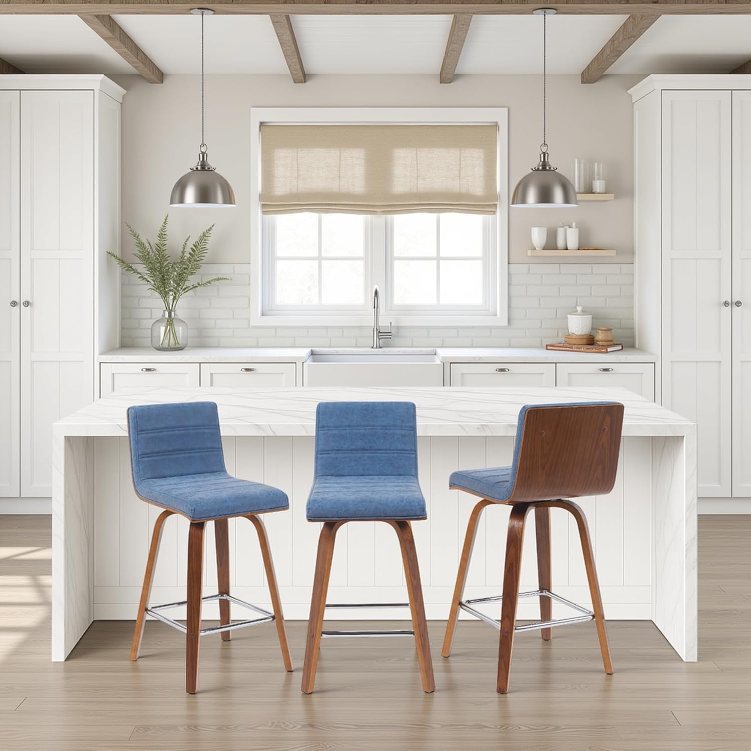 image:imageVienna 26 Swivel Counter Stool in Walnut Wood Finish with Brown Faux Leather Set of 2Vintage Blue Faux LeatherWalnut