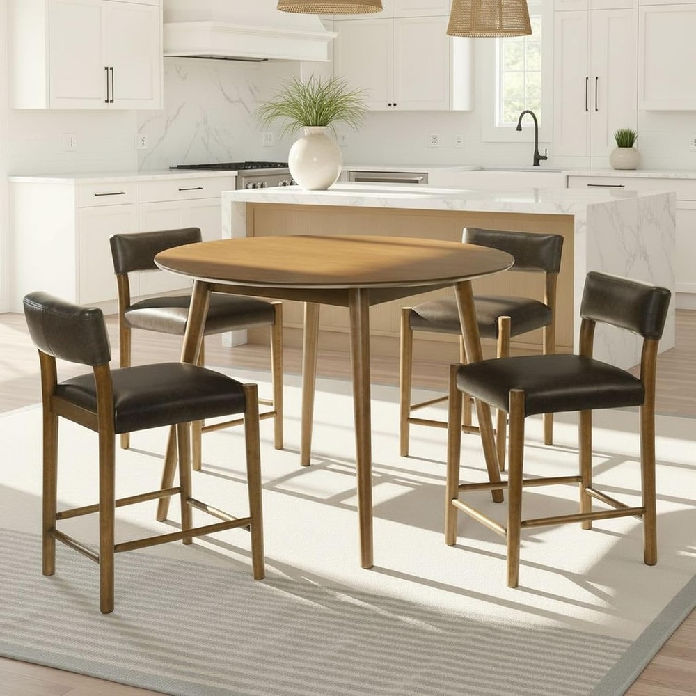 image:imageBennet 5Piece Pub Wood Dining Set with Walnut Finished Top Table and Faux Leather Counter Height Bar Stools