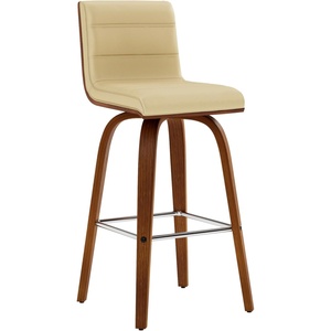 Vienna 26″ Swivel Counter Stool in Walnut Wood Finish with Brown Faux Leather – Set of 2(Cream Faux Leather/Walnut)
