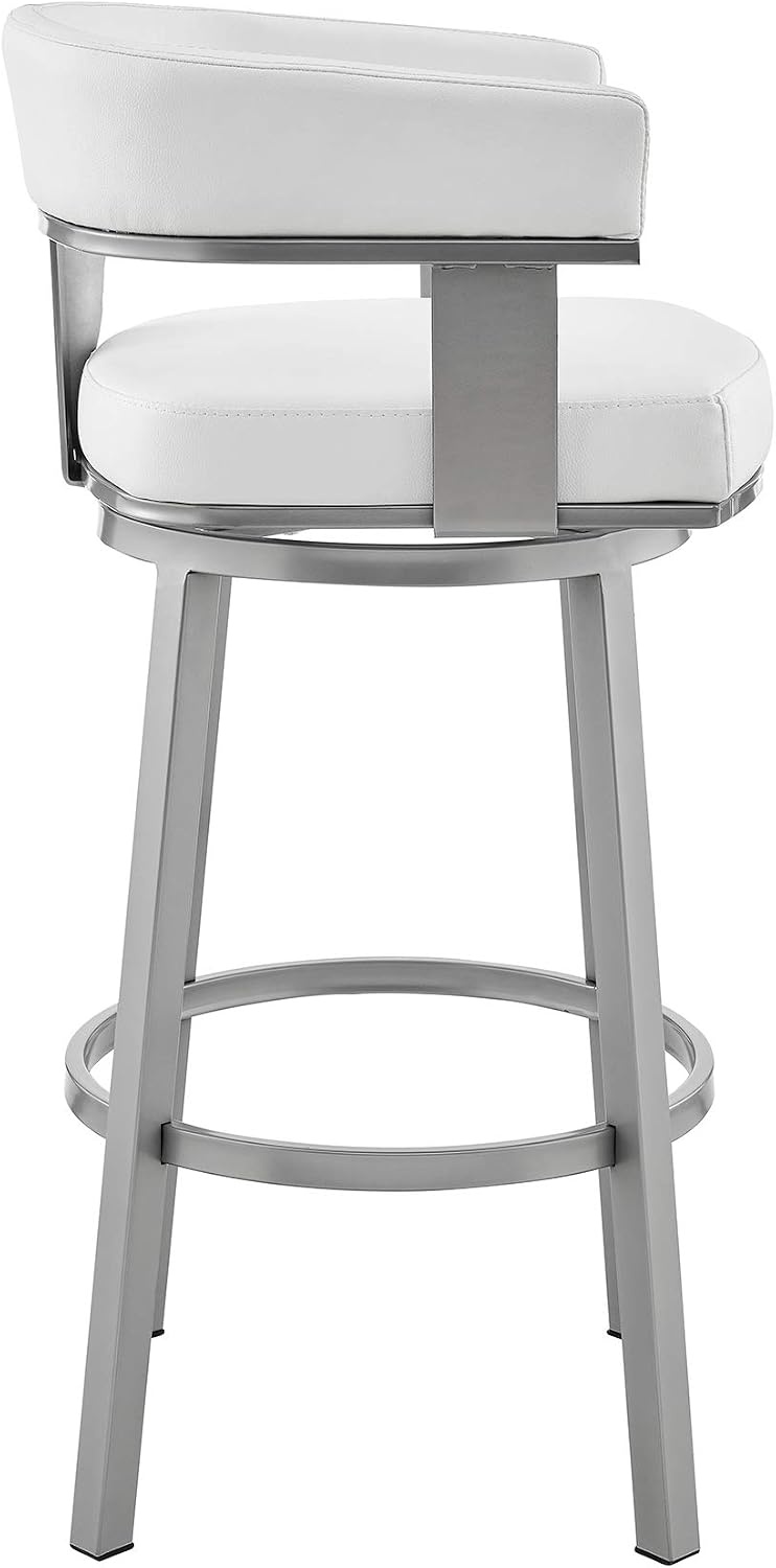 image:imageArmen Living Cohen 30 Bar Height Swivel Bar Stool in Silver Finish with White Faux Leather