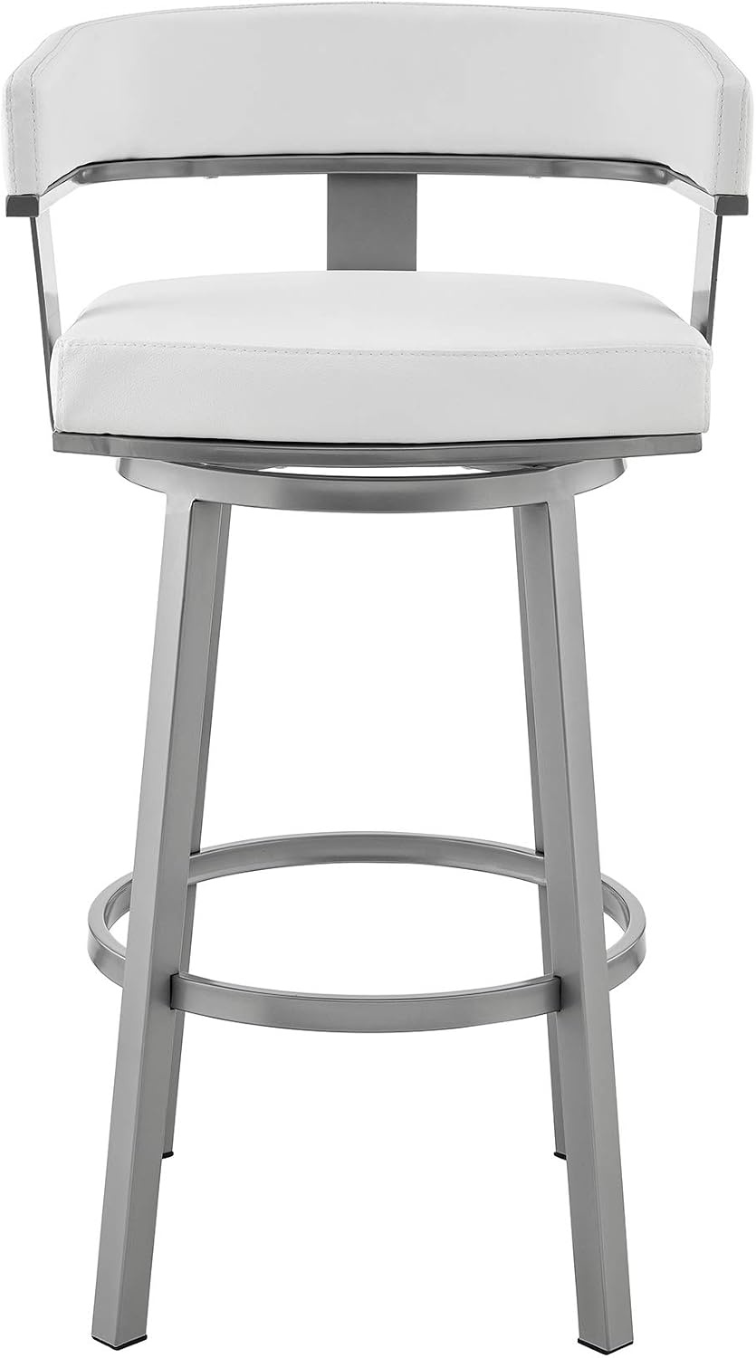 image:imageArmen Living Cohen 30 Bar Height Swivel Bar Stool in Silver Finish with White Faux Leather