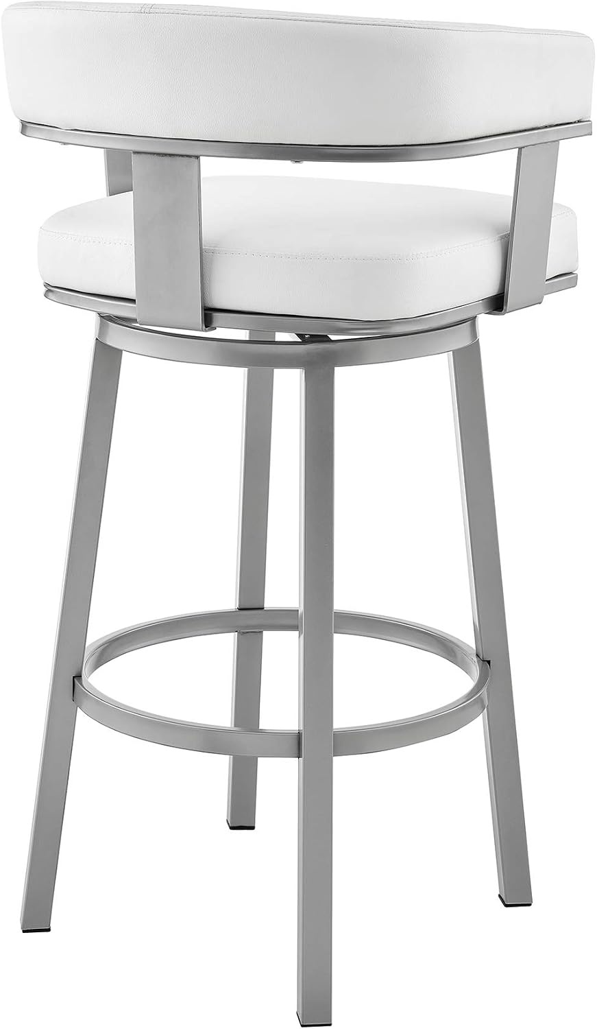 image:imageArmen Living Cohen 30 Bar Height Swivel Bar Stool in Silver Finish with White Faux Leather