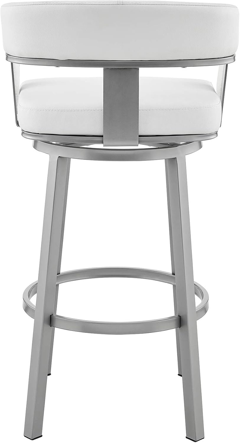 image:imageArmen Living Cohen 30 Bar Height Swivel Bar Stool in Silver Finish with White Faux Leather