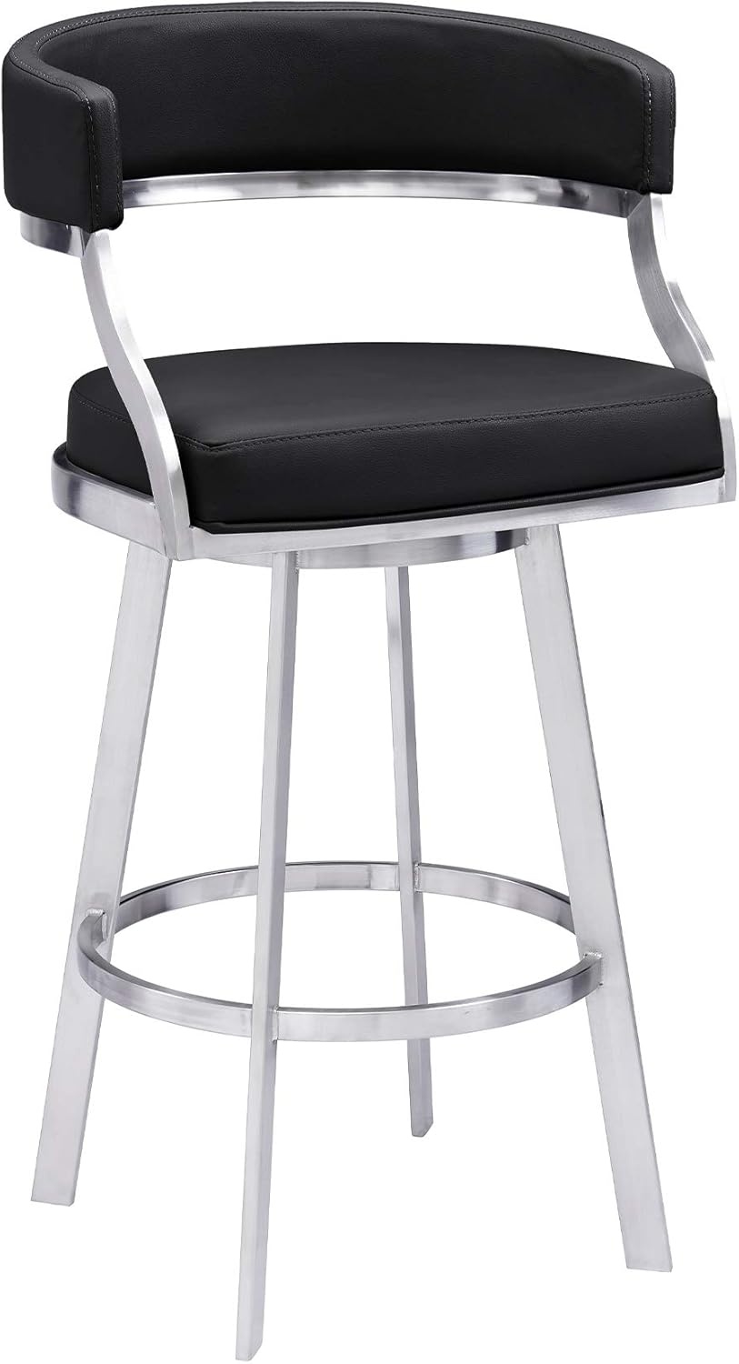 image:imageSaturn 26 Swivel Counter Stool with Gold Brushed Stainless Steel and White Faux Leather Set of 2BlackBrushed Stainless Steel