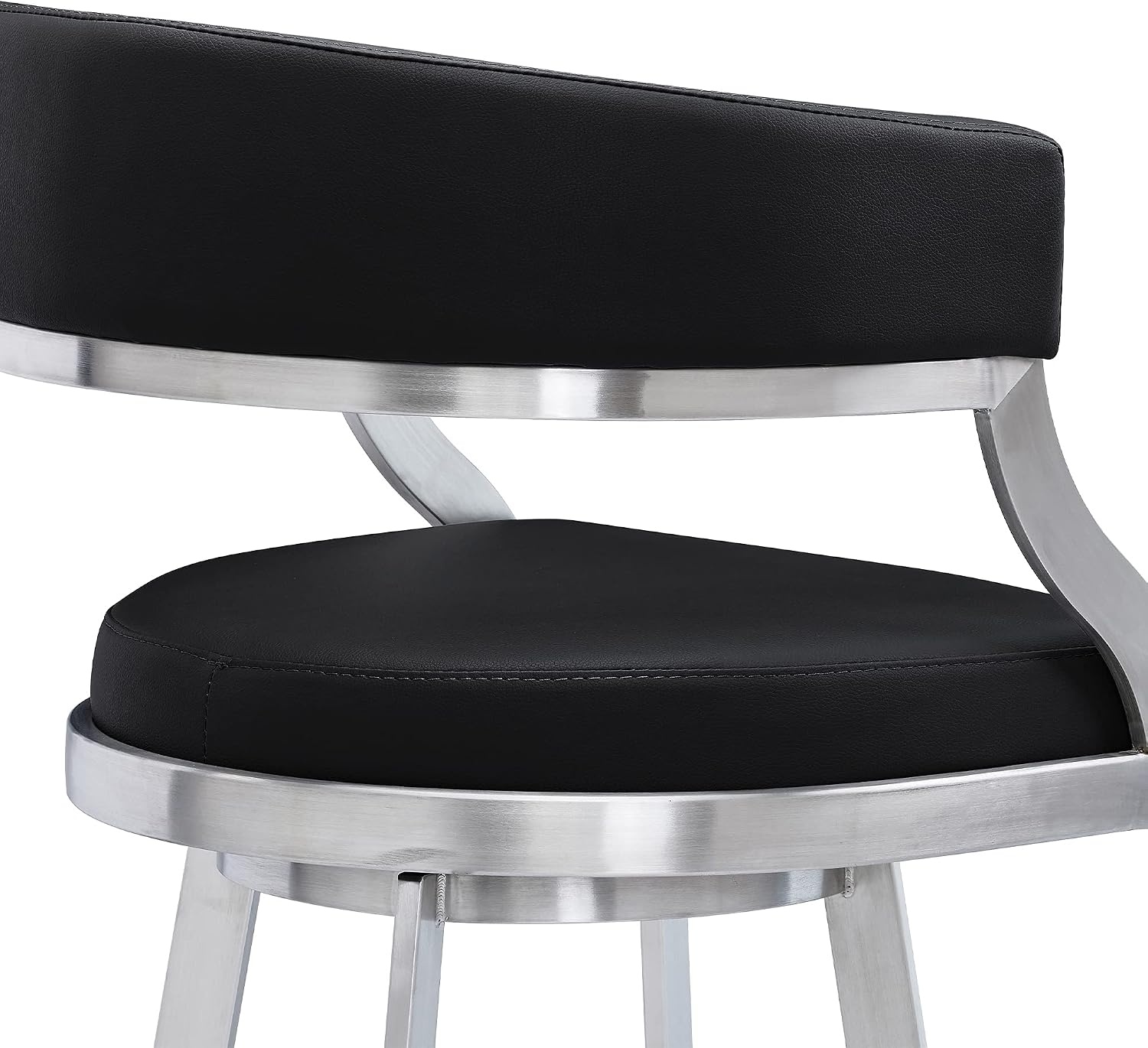 image:imageSaturn 26 Swivel Counter Stool with Gold Brushed Stainless Steel and White Faux Leather Set of 2BlackBrushed Stainless Steel