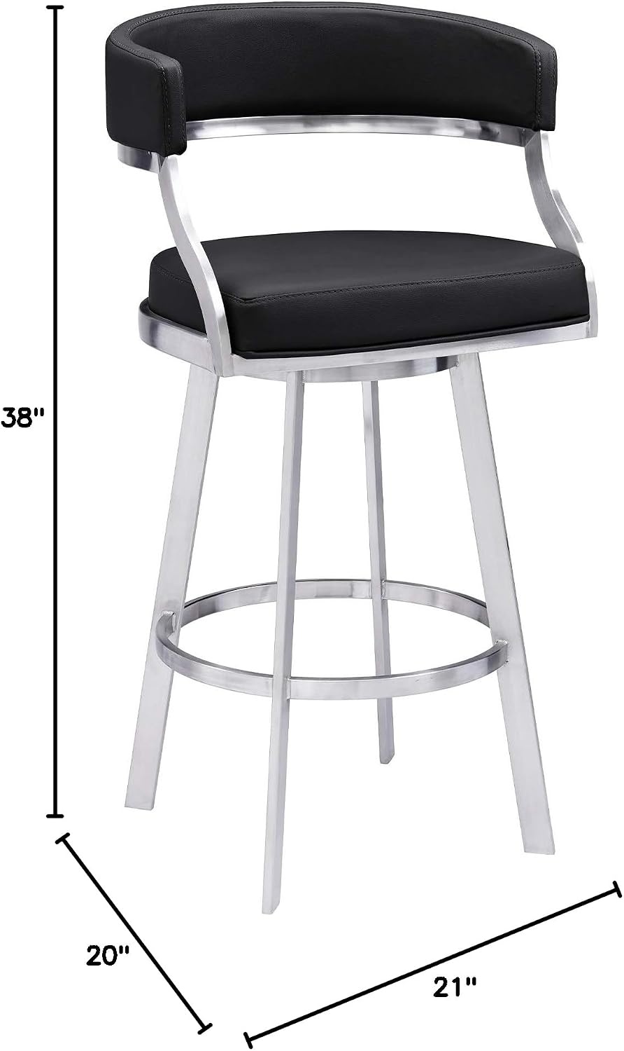 image:imageSaturn 26 Swivel Counter Stool with Gold Brushed Stainless Steel and White Faux Leather Set of 2BlackBrushed Stainless Steel