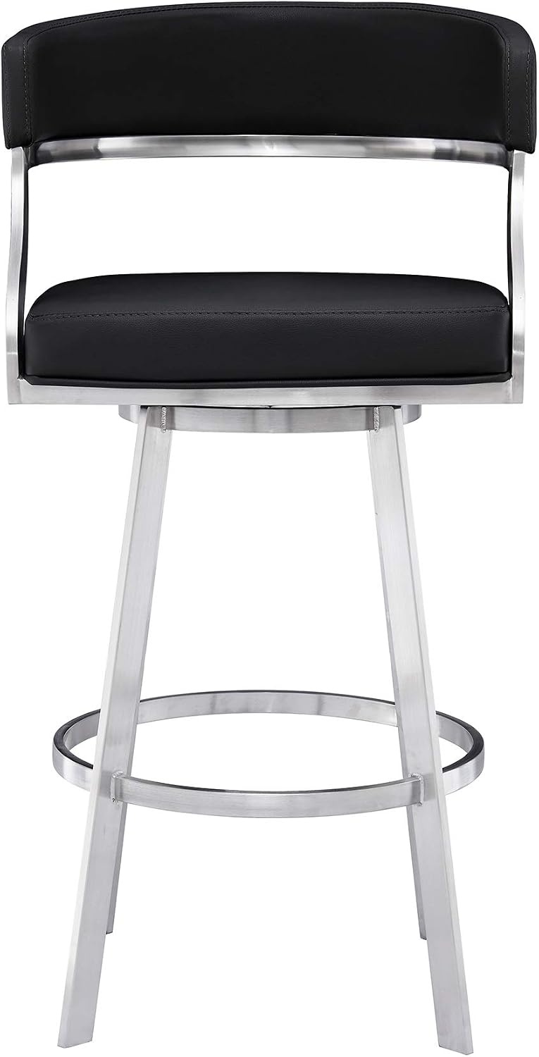 image:imageSaturn 26 Swivel Counter Stool with Gold Brushed Stainless Steel and White Faux Leather Set of 2BlackBrushed Stainless Steel