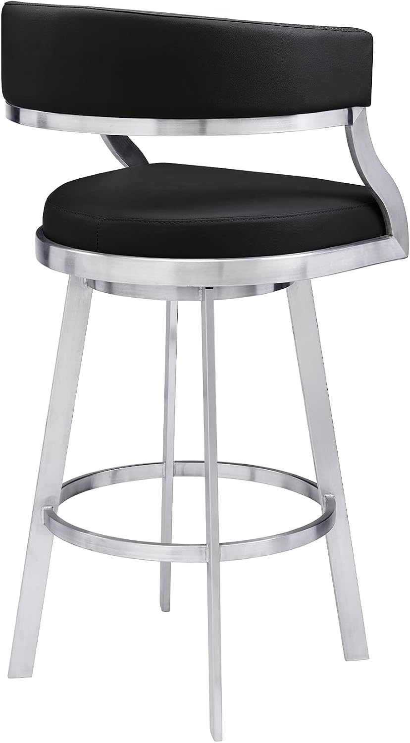 image:imageSaturn 26 Swivel Counter Stool with Gold Brushed Stainless Steel and White Faux Leather Set of 2BlackBrushed Stainless Steel
