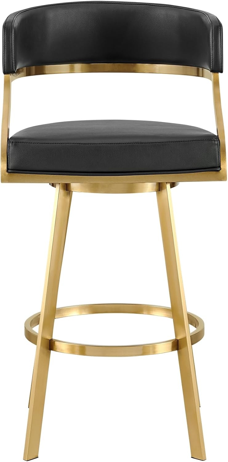 image:imageSaturn 26 Swivel Counter Stool with Gold Brushed Stainless Steel and White Faux Leather Set of 2BlackGold