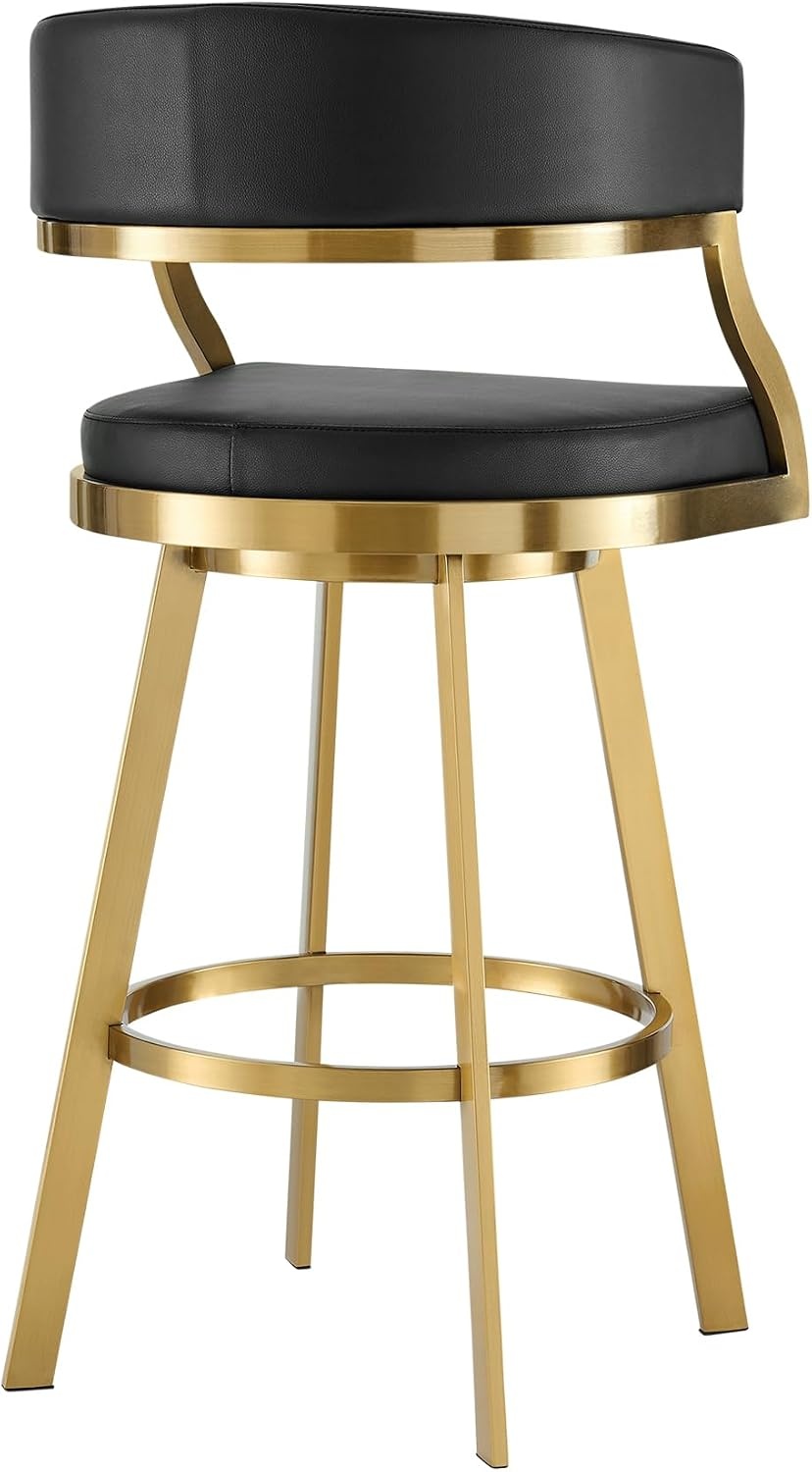 image:imageSaturn 26 Swivel Counter Stool with Gold Brushed Stainless Steel and White Faux Leather Set of 2BlackGold