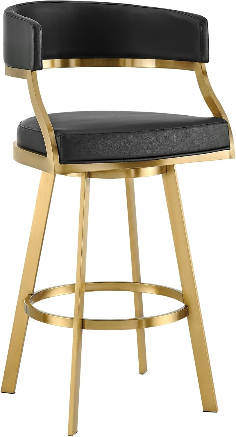 image:imageSaturn 26 Swivel Counter Stool with Gold Brushed Stainless Steel and White Faux Leather Set of 2BlackGold