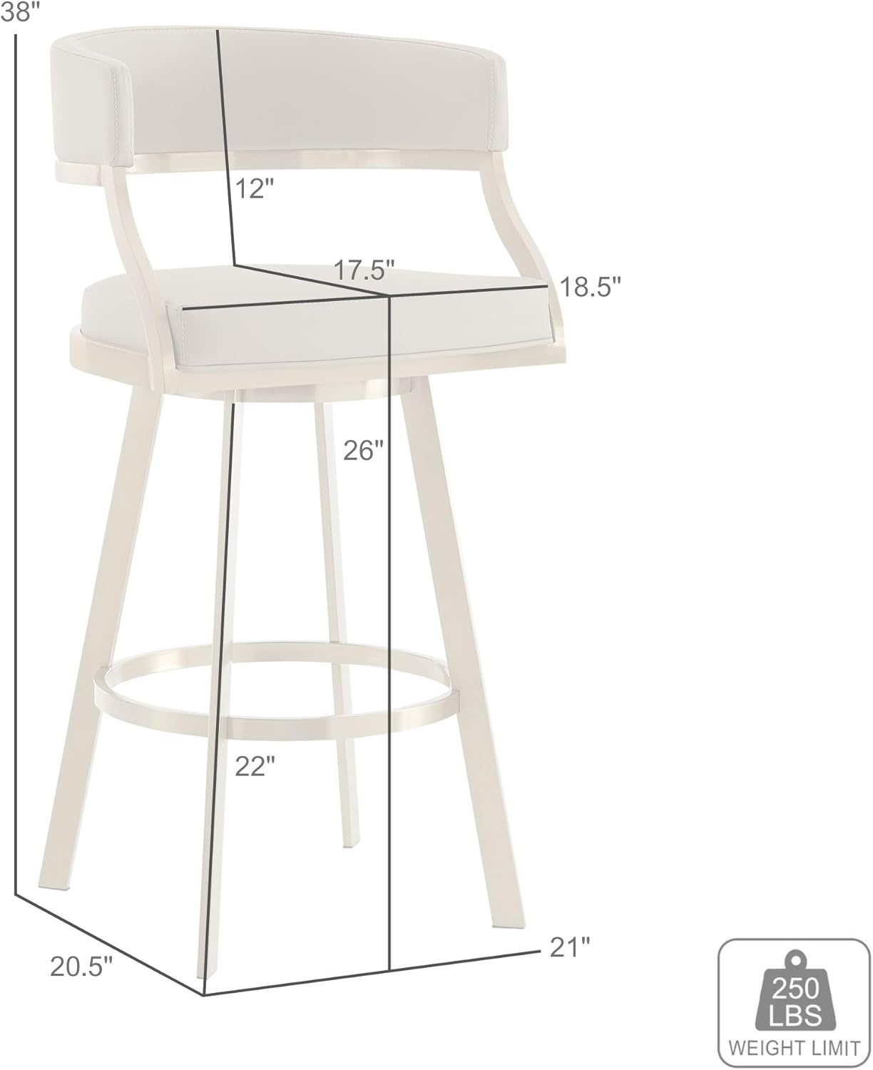image:imageSaturn 26 Swivel Counter Stool with Gold Brushed Stainless Steel and White Faux Leather Set of 2BlackGold