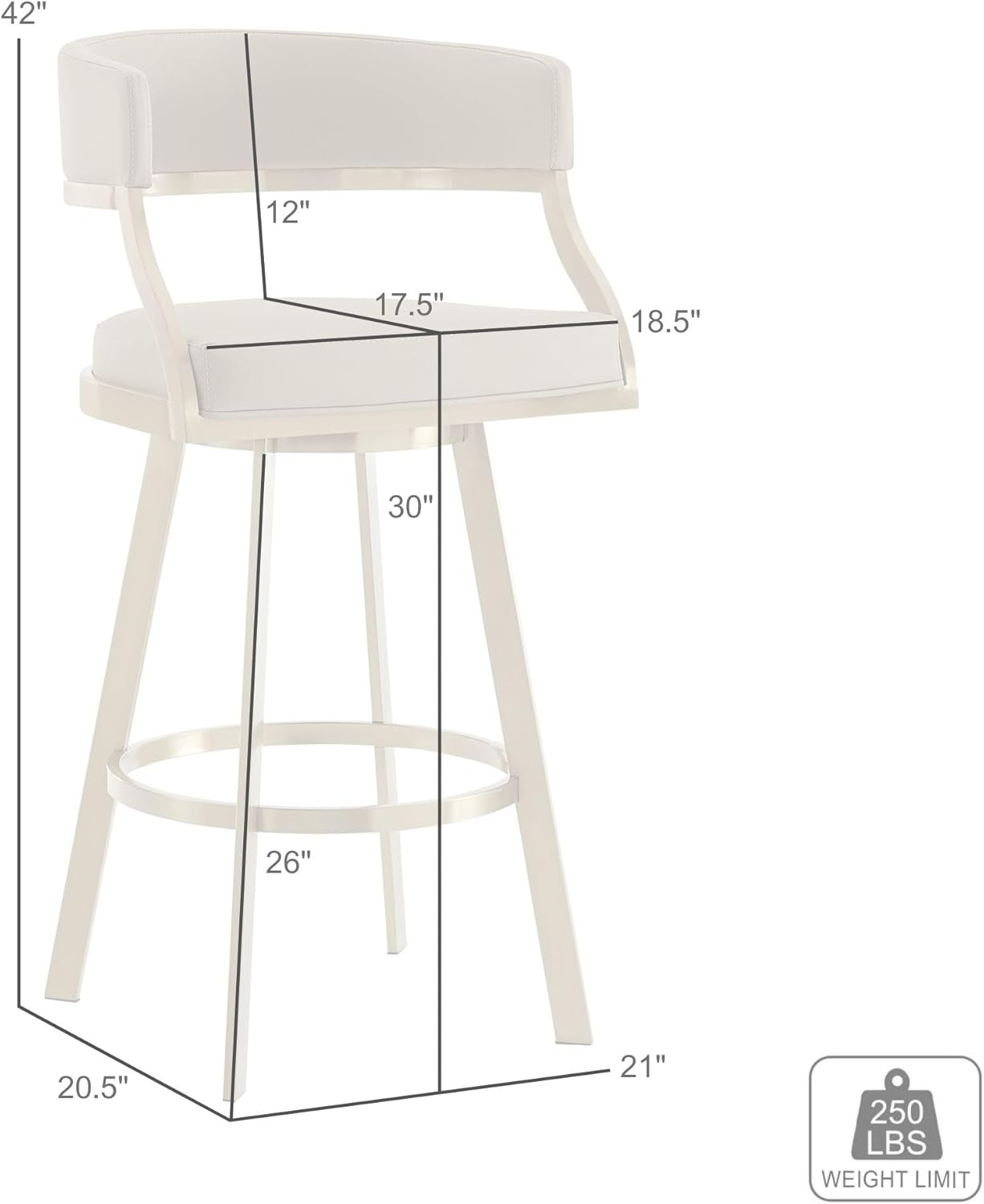 image:imageSaturn 26 Swivel Counter Stool with Gold Brushed Stainless Steel and White Faux Leather Set of 2BlackGold