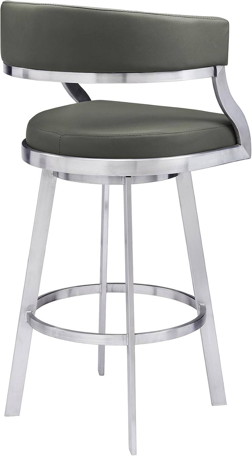 image:imageSaturn 26 Swivel Counter Stool with Gold Brushed Stainless Steel and White Faux Leather Set of 2Grey