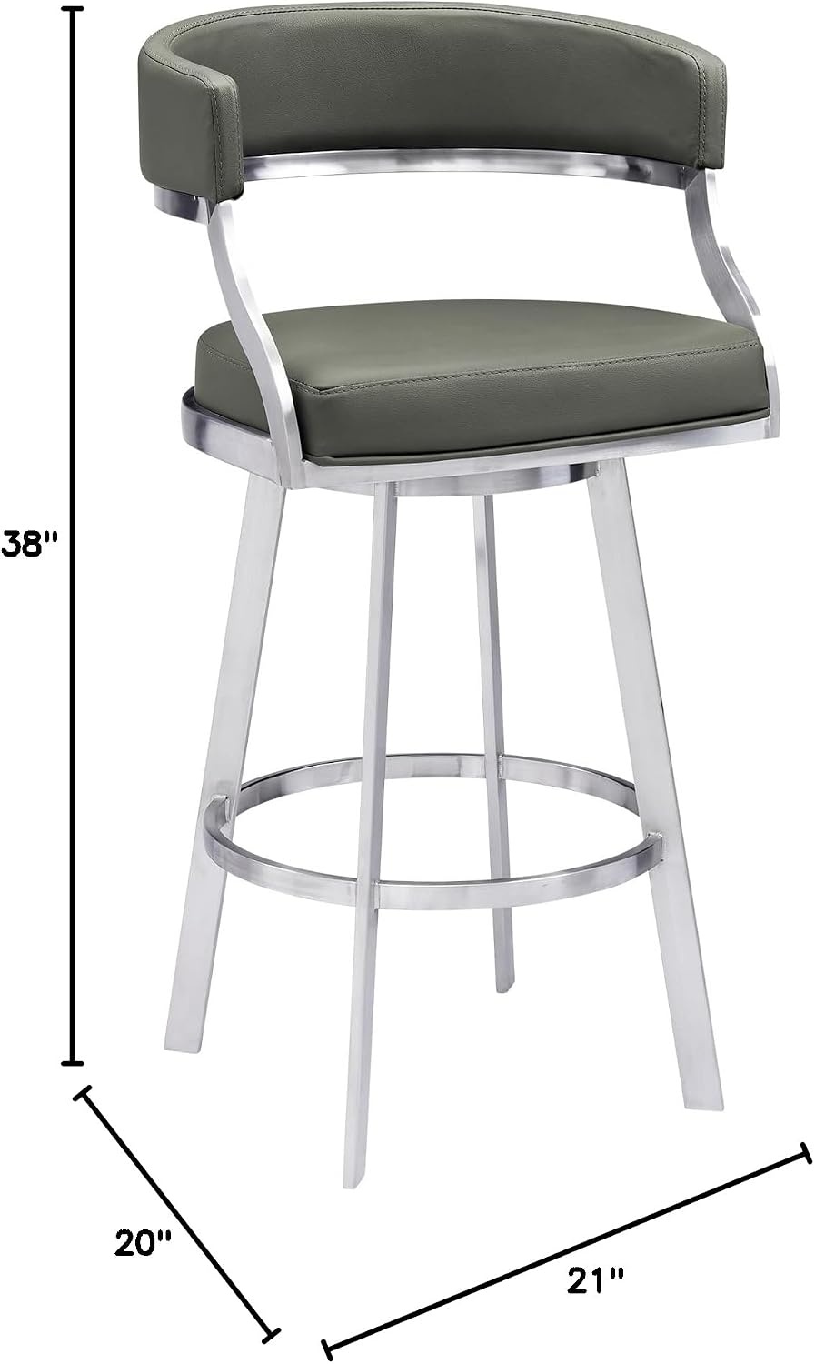 image:imageSaturn 26 Swivel Counter Stool with Gold Brushed Stainless Steel and White Faux Leather Set of 2Grey