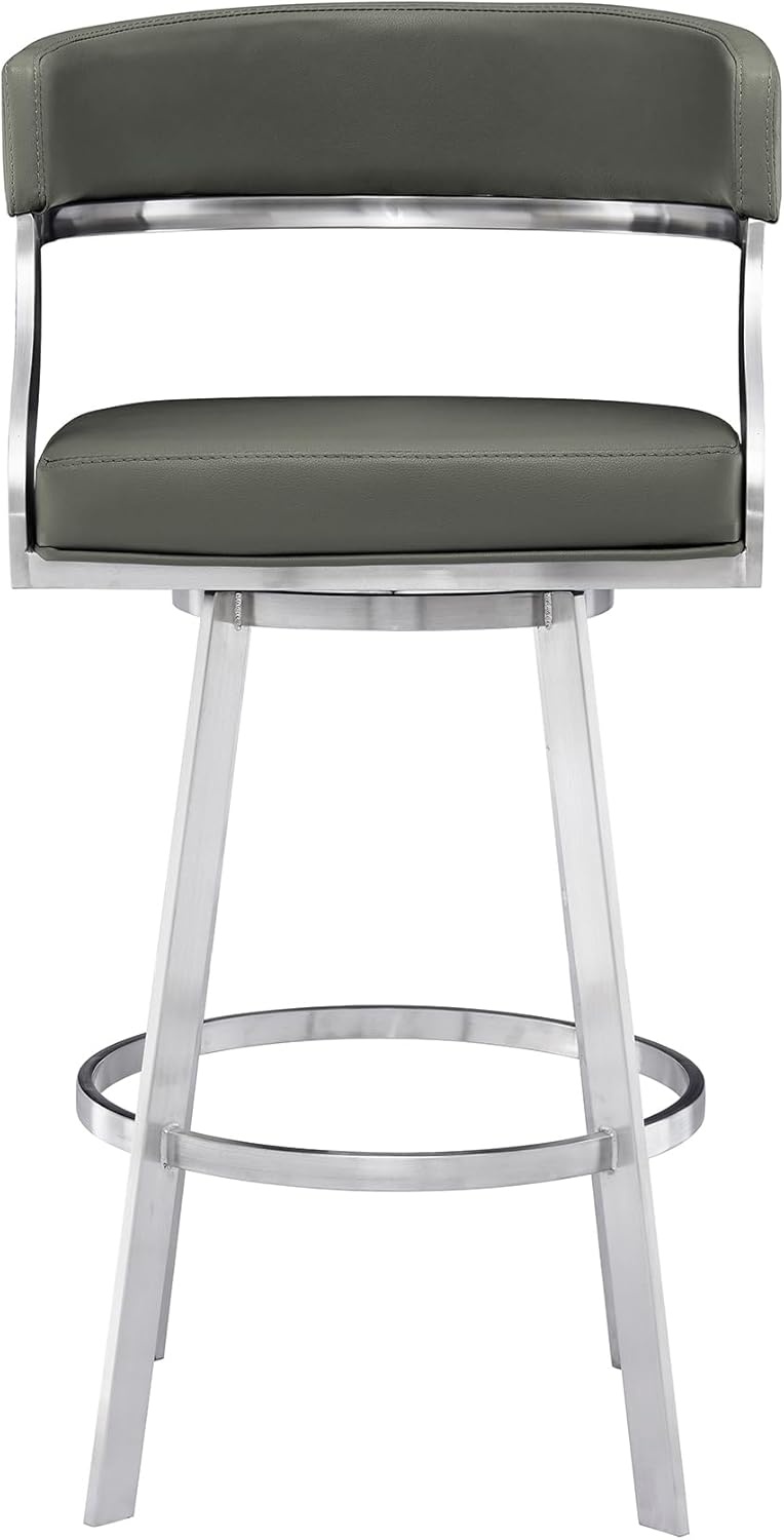 image:imageSaturn 26 Swivel Counter Stool with Gold Brushed Stainless Steel and White Faux Leather Set of 2Grey