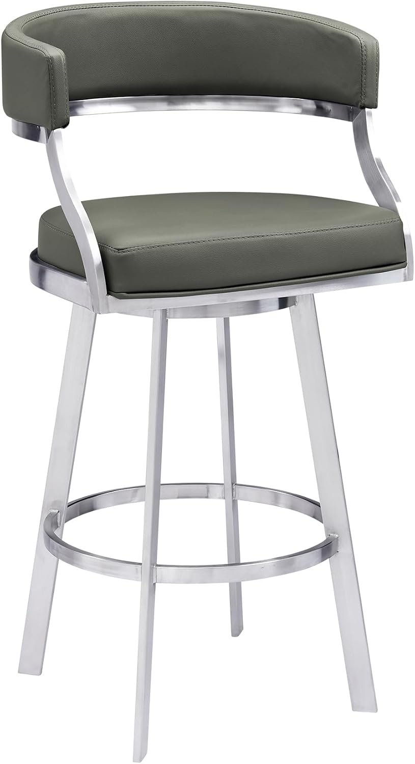 image:imageSaturn 26 Swivel Counter Stool with Gold Brushed Stainless Steel and White Faux Leather Set of 2Grey