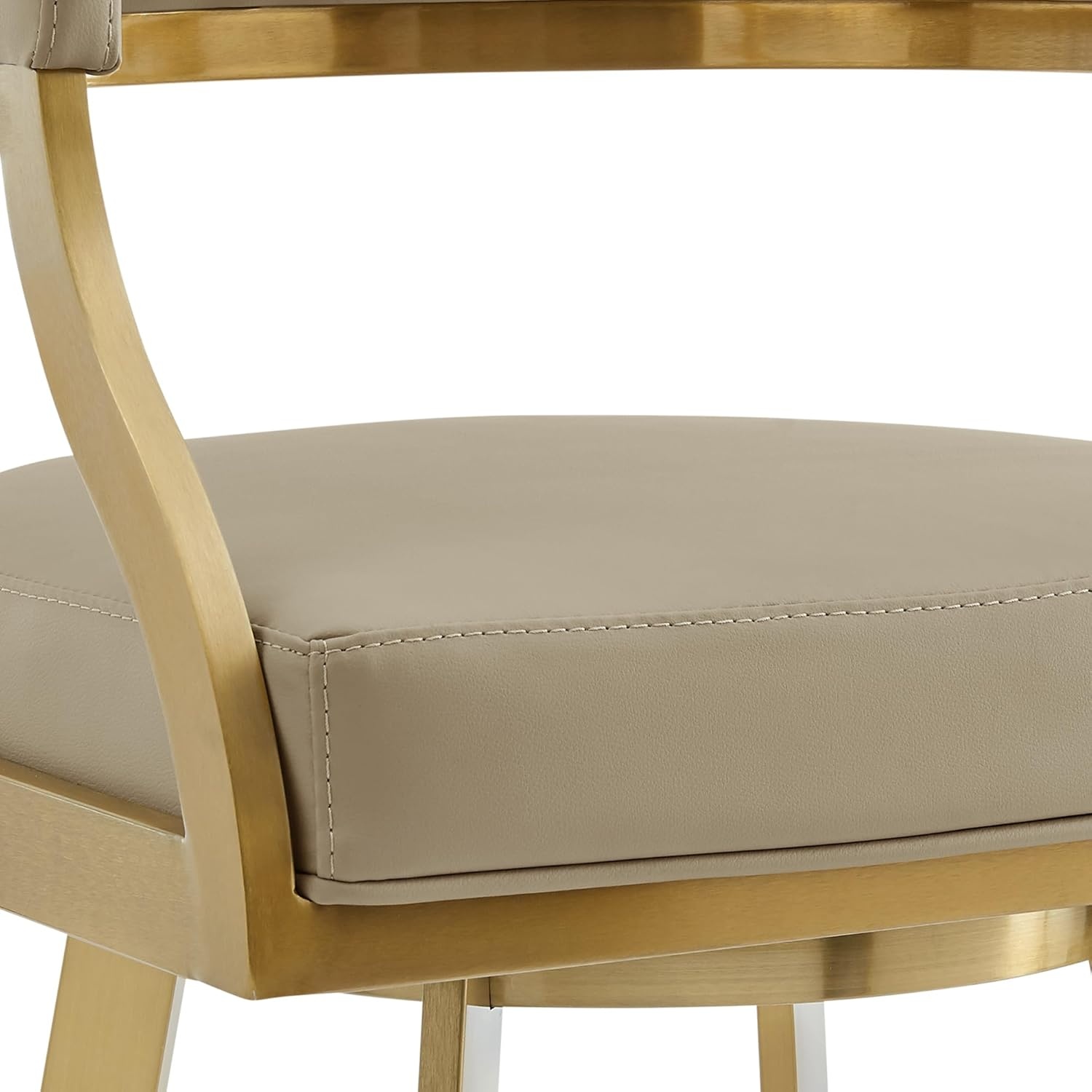 image:imageSaturn 26 Swivel Counter Stool with Gold Brushed Stainless Steel and White Faux Leather Set of 2Light Sand