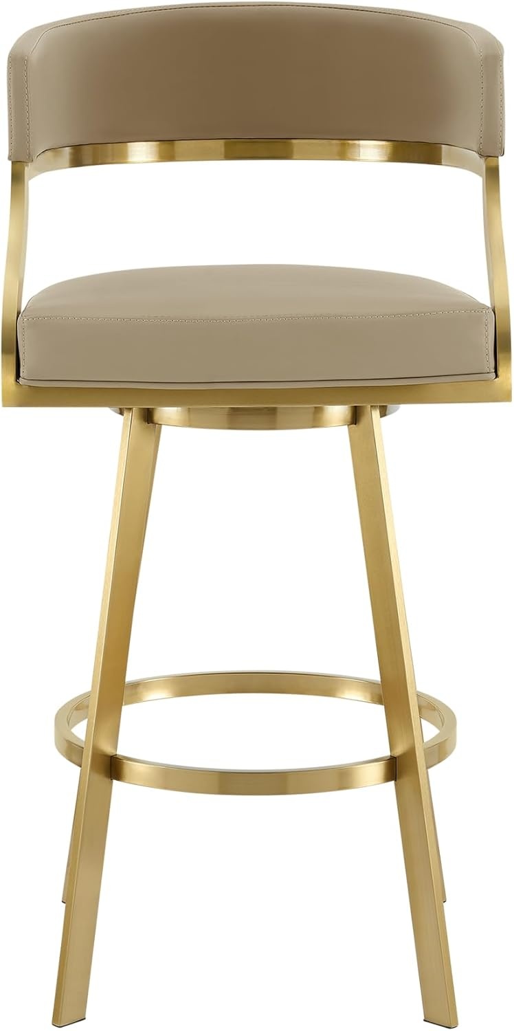 image:imageSaturn 26 Swivel Counter Stool with Gold Brushed Stainless Steel and White Faux Leather Set of 2Light Sand