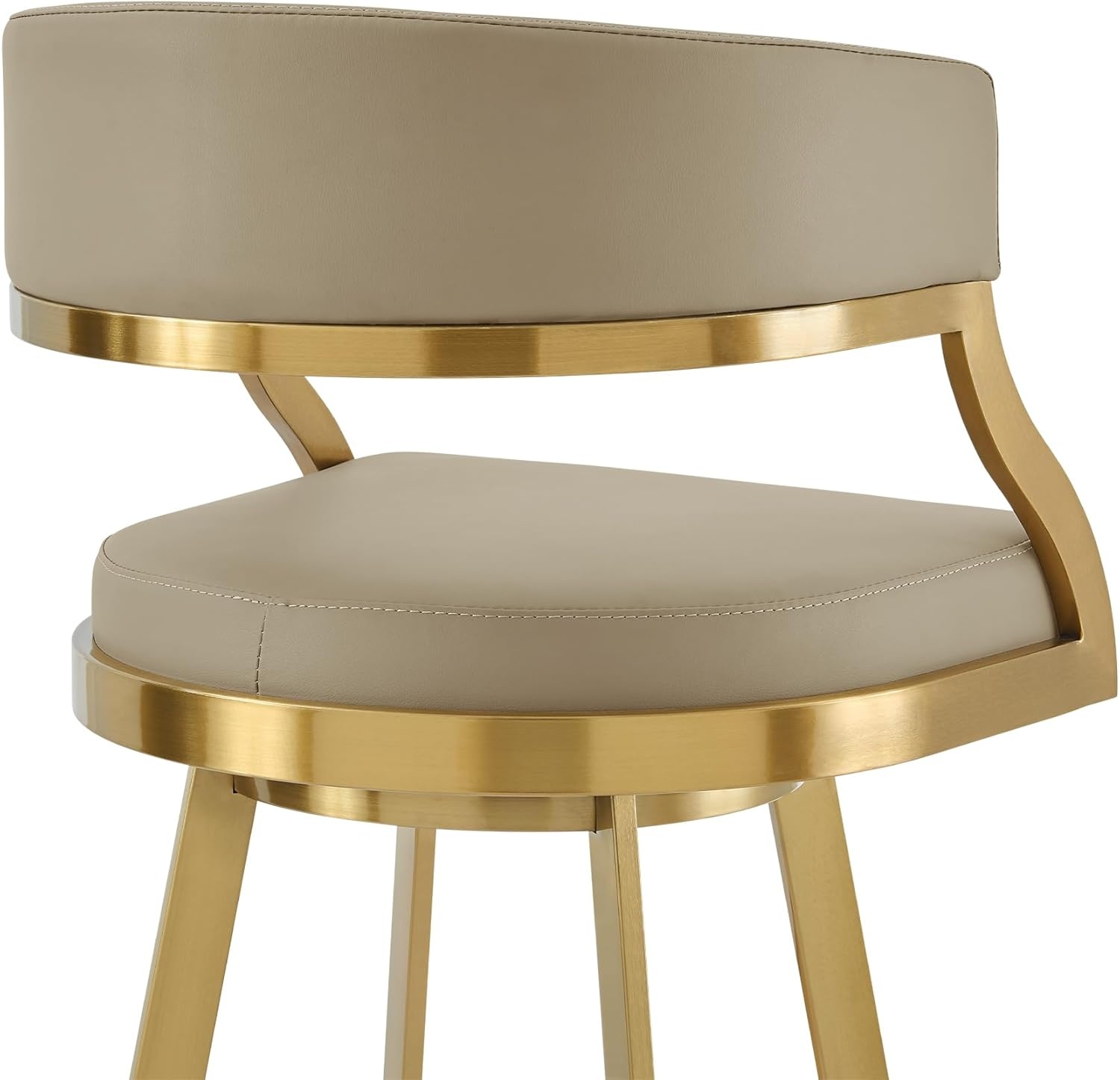 image:imageSaturn 26 Swivel Counter Stool with Gold Brushed Stainless Steel and White Faux Leather Set of 2Light Sand