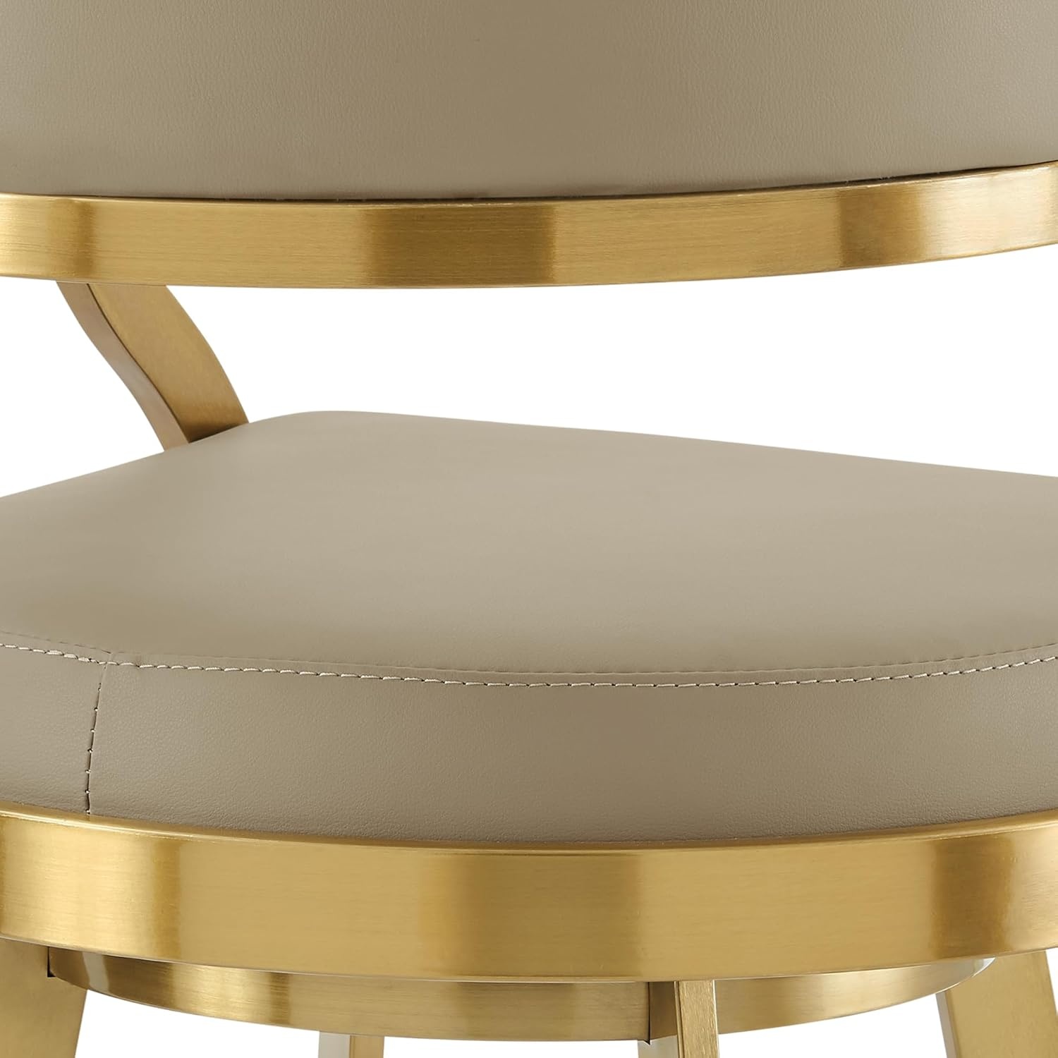 image:imageSaturn 26 Swivel Counter Stool with Gold Brushed Stainless Steel and White Faux Leather Set of 2Light Sand